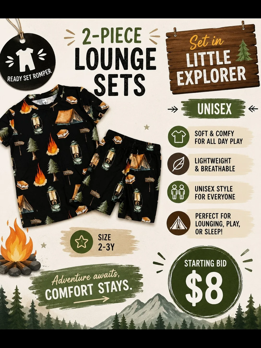 Bamboo Kids Camping Print Pajama Set